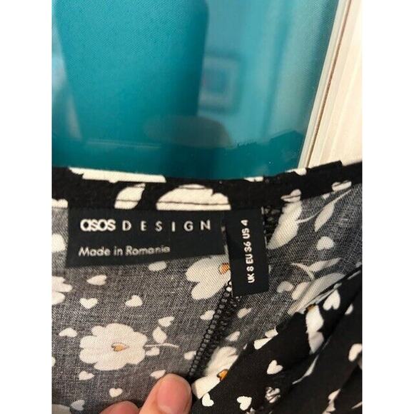 ASOS DESIGN puff sleeve ruched bust Midi split dress in floral and heart Size 4 - Picture 6 of 10